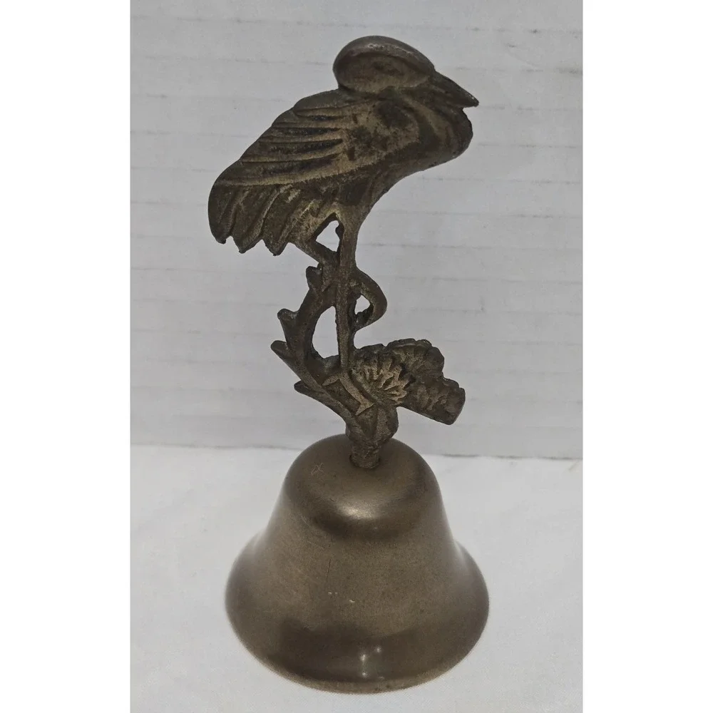 Vtg Solid Brass Stork Hand Bell 4